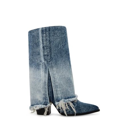 Steve Madden Livvy Denim Fabric Høye Støvletter Dame Blå | PRVFT7218