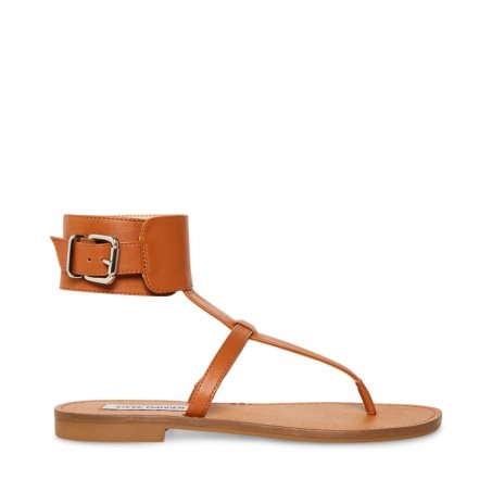 Steve Madden Rico Lær Flate Sandaler Dame Brune | YZEJU8530